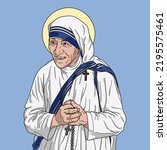 Saint Mother Teresa of Calcutta Colored Vector Illustration
