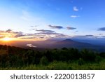 Small photo of The viewpoint at the mountain in the Phu Pa por Fuji atmosphere at sunset at Loei, Loei province, Thailand fuji mountain similar to Japan's Fuji mountain.