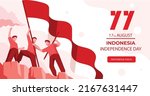 77th years 17 august indonesia independence day banner, Indonesian flag raising illustration. Indonesia maju translates to glory Indonesia
