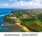 Aerial view of Princeville in Kauai Hawaii USA