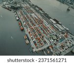 Small photo of "legos , nigeria - september 23 2023 : aerial shots showing the city of Legos and its seaport"