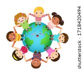 multicultural kids holding... | Shutterstock .eps vector #1718420494