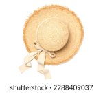 Straw hat isolated on white, top view