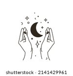 woman hand logo with star  moon ... | Shutterstock .eps vector #2141429961