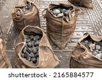 Small photo of Dudley, West Midlands-united kingdom May 1 2022 sack bags filled with coal being weighed on a weigh bridge