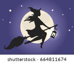 black silhouette of a beautiful ... | Shutterstock .eps vector #664811674