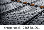Small photo of Close-up of EV Battery Cells Stacked inside Modules. High Capacity Battery for Automotive Industry. Lithium-ion High-voltage Battery for Electric Vehicle or Hybrid Car.