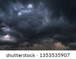 Scary epic sky with menacing clouds. Hurricane wind with a thunderstorm. Stock background, photo