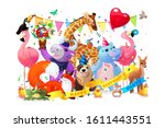 vector cartoon animal happy... | Shutterstock .eps vector #1611443551