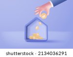 3d vector real estate and coin... | Shutterstock .eps vector #2134036291