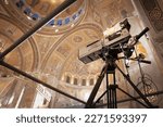 Small photo of BELGRADE, SERBIA - JANUARY 6, 2022: Selective blur on a Canon Digi Super broadcasting camera belonging to the Serbian TV ready for live coverage in the Hram Svetog Save Saint Sava Orthodox Church in B