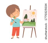 cute boy painting picture on... | Shutterstock .eps vector #1770325034
