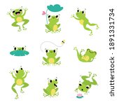 cute green frog smiling ... | Shutterstock .eps vector #1891331734