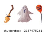 scary ghost  magic witch broom  ... | Shutterstock .eps vector #2157475261