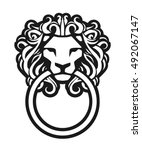 classic door knocker. lion head ... | Shutterstock .eps vector #492067147