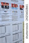 Small photo of Banyuwangi, Indonesia, 14 February 2024: close up of the ballot papers or sheets of three Indonesian presidential and vice presidential candidates for the 2024 to 2029 term of office. Don't abstain.