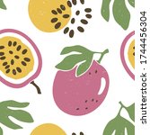 cute passion fruit seamless... | Shutterstock .eps vector #1744456304