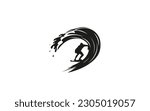 cool surf and waves logo illustration graphic in retro and vintage silhouette style and suitable for world surfers logo design and surfers community t-shirt