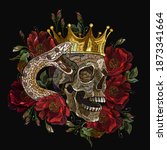 embroidery human skull  golden... | Shutterstock .eps vector #1873341664