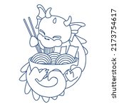 dragon eating ramen stroke.... | Shutterstock .eps vector #2173754617