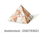 Small photo of a pyramid scheme isolated on a white background. The concept of exchange in financial markets is the collapse of the financial system of capitalism. ruble pyramid scheme. Fraud in Russia.