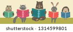 cute animals reading books.... | Shutterstock .eps vector #1314599801