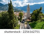 Lugano City - Ticino - during late Summer with the funicular and the San Lorenzo Church and the Lago di Lugano in the background