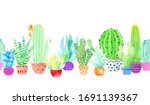 seamless border with cacti and... | Shutterstock . vector #1691139367