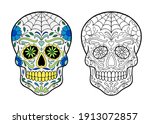 sugar skull coloring page.... | Shutterstock .eps vector #1913072857