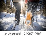 Small photo of walk in the snow with snowshoe Snowshoeing