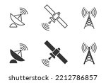 Wireless satellite technology set. Antenna, satelite and satellite dish icons. Vector illustration.