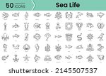 Set Of Sea Life Icons. Line Art ...