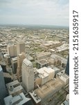 Small photo of Oklahoma City, OK, USA - April 23 2022: Skyscraper buildings drone shot ariel view from Devon Tower, downtown of OKC