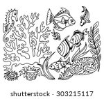 tropical fish hand drawn design ... | Shutterstock .eps vector #303215117