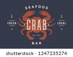 Crab  Seafood. Vintage Icon...