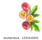 closeup top view passion fruit... | Shutterstock . vector #1231610341