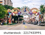 Small photo of The streets are lavishly decorated in preparation for Deepavali Holidays ,Festival of lights in Serangoon Road ,Singapore Oct 2022