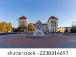 Small photo of Iasi, Romania - October, 2022: A picture of the Unity Monument and the Grigore T. Popa University of Medicine and Pharmacy in Iasi.