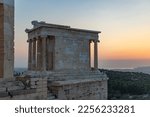 A picture of the Temple of Athena Nike, one of the temples of the Acropolis of Athens, at sunset.