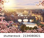 Small photo of Florence, river Arno, blossom magnolia