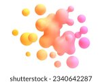 3d liquid blobs set. Abstract colored spheres in flight. Vector realistic render of bubbles on an isolated white background. Illustration of lava lamp elements.