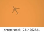 Small photo of airplane flying in smoke filled sky, brooklyn, new york city (hazy, smoky, smog from wildfires in nova scotia, canada) pollution from fire, yellow sky