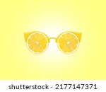 Small photo of Summer sunglasses made of lemon slices against gradient white and yellow background. Creative summer layout. Fruit minimal concept. Summer accessorize.