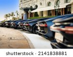 Small photo of Monte-Carlo Monaco, - September 2019: Bugatti supercar lineup in Monaco, Monte Carlo, infront of famous Hotel de Paris in summer