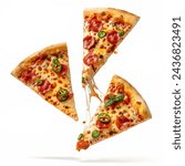 Pizza slices flying  isolated...