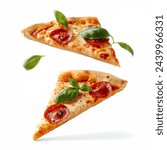 Pizza slices flying  isolated...