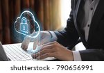Businessman use Laptop with interface of padlock and cloud computing technology, Cyber Security Data Protection Business Technology Privacy concept.