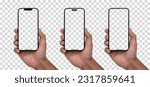 Small photo of Hand holding smart phone Mockup and screen Transparent and Clipping Path isolated for Infographic Business web site design app on new generation