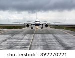 Front view of a plane ready for taking off at Keflavik international airport, Iceland.