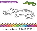 Coloring page for Alligator vector illustration. Kindergarten children Coloring pages activity worksheet with funny big eyes cartoon Alligator. Alligator isolated on white background for color books.